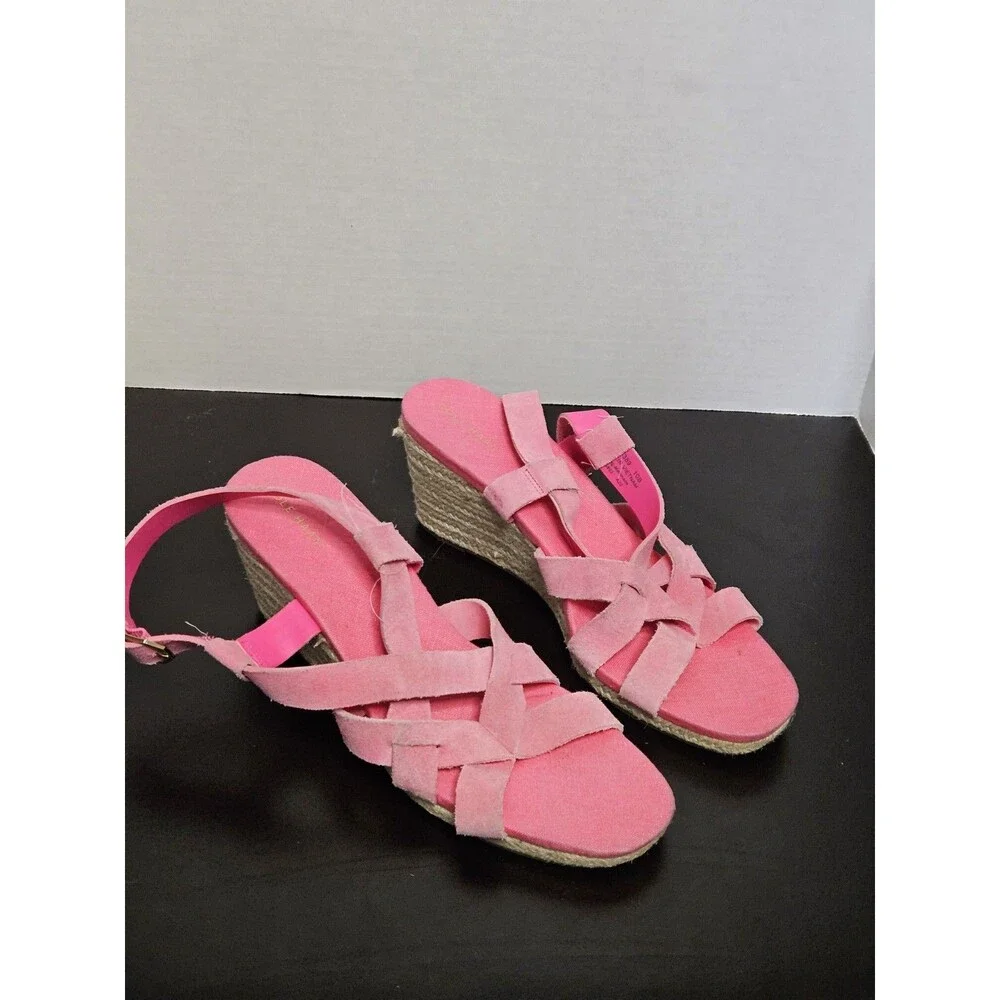 Sz 10B - Cole Haan Crystal Wedge Leather Espadrille Strap Sandal, Pink